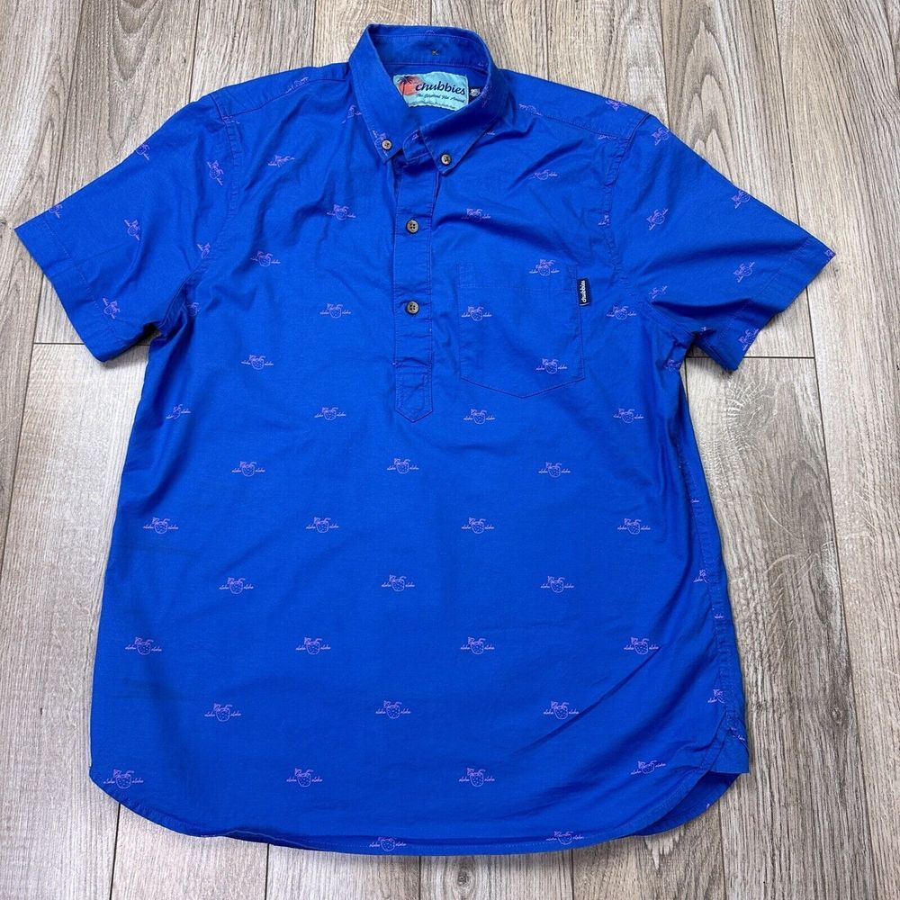Chubbies button Down shirt Small Blue Hawaiian Aloha Short‎ Sleeve
